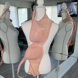 Sheer Halter Bodysuit Bra in Peach for Women